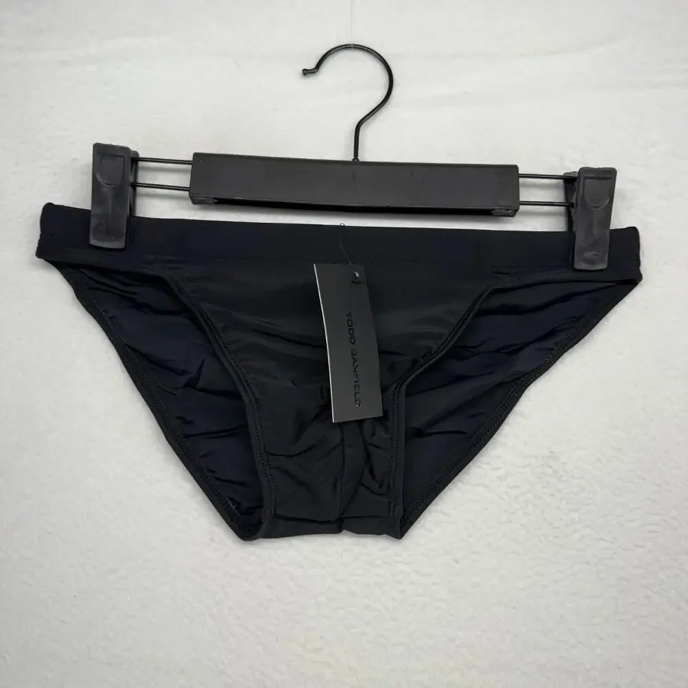 Todd Sanfield Swim Brief Men's XS Black Onyx Sand Solid Minimal Swimsuit NEW